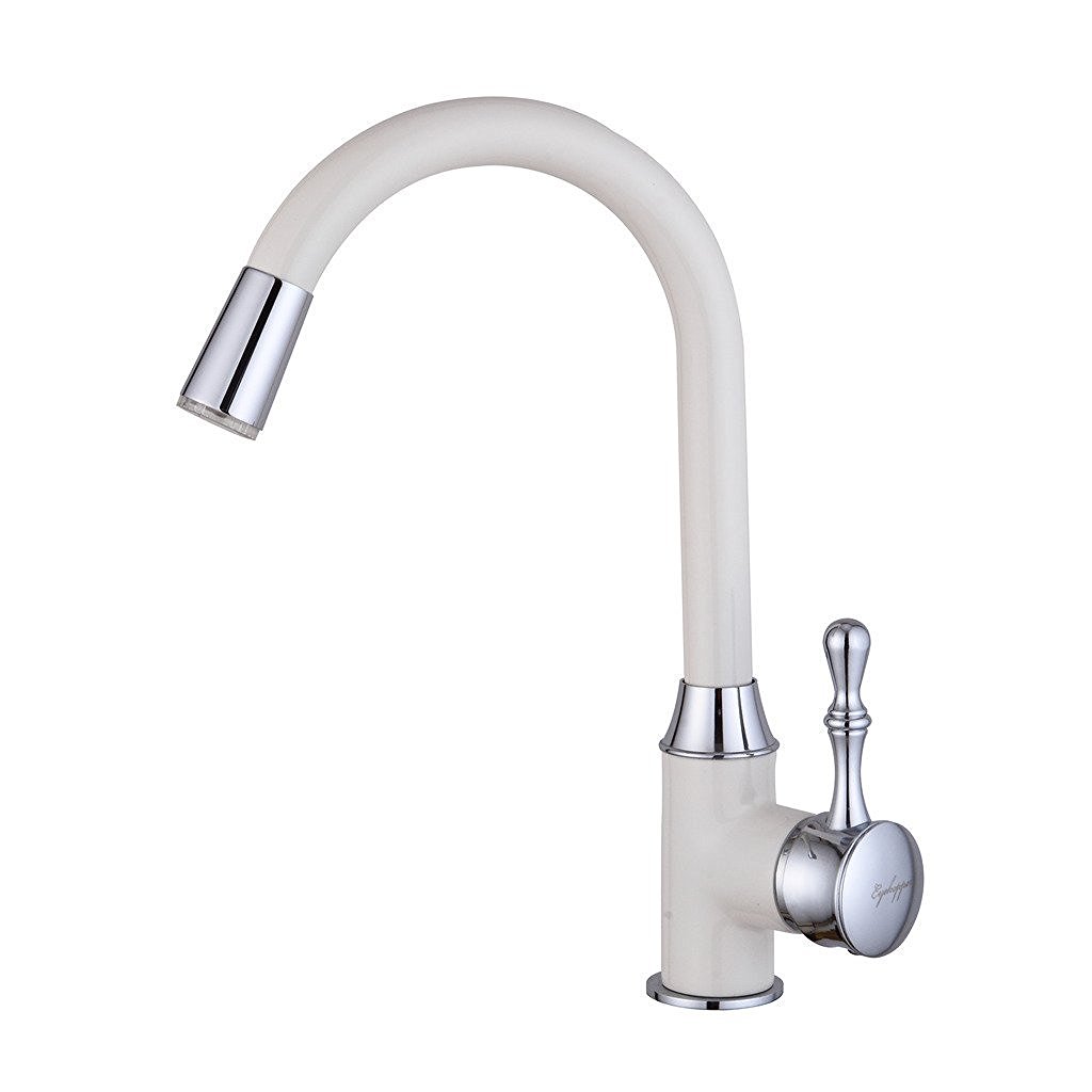 Atenas Deck Mount Kitchen Sink Faucet with White & Chrome Finish